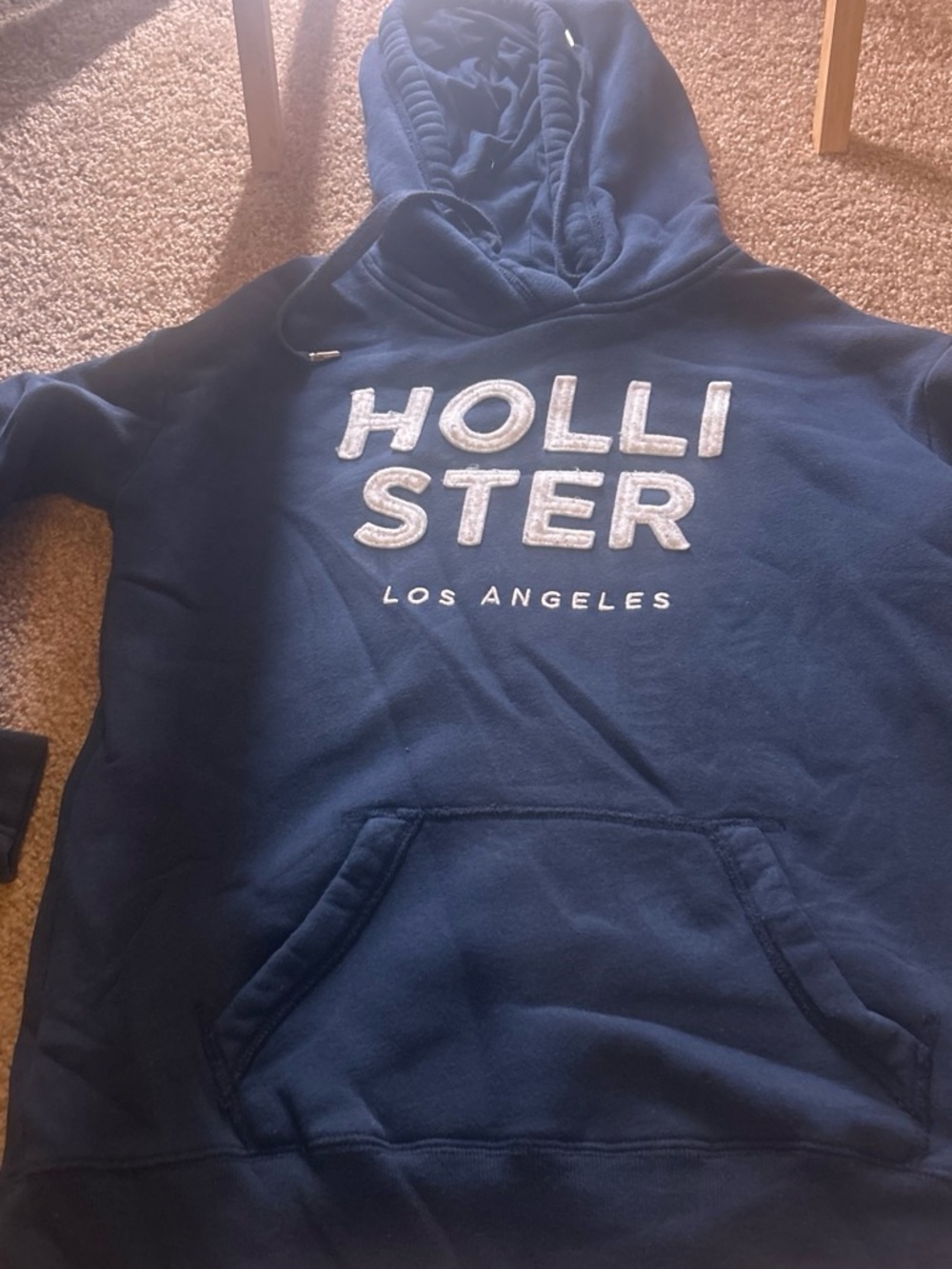 Hollister Dark Blue Pullover Hoodie with Logo Patch